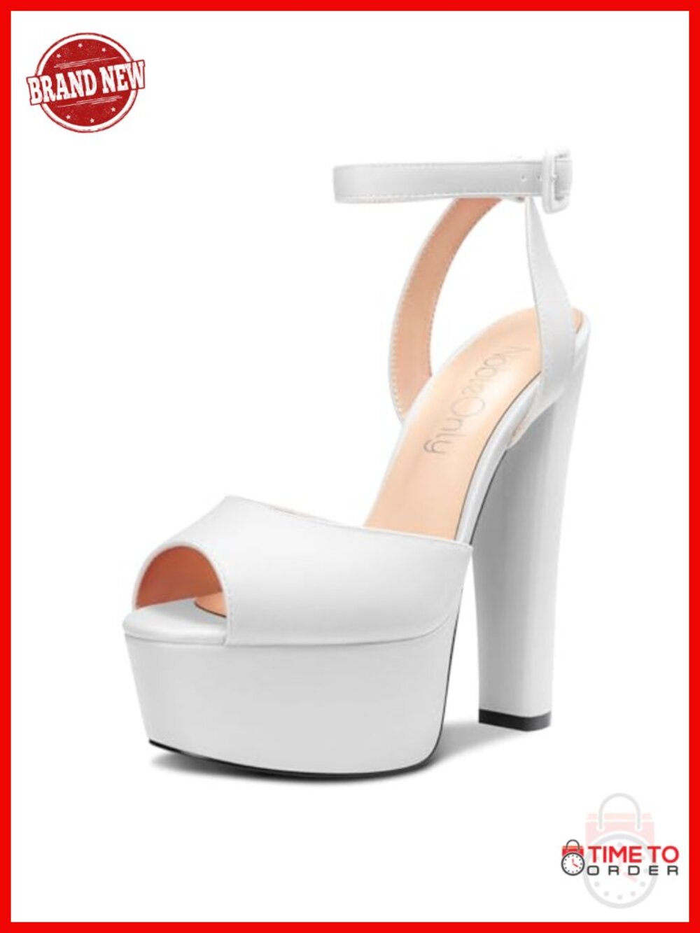NobleOnly Women's Peep Toe Ankle Strap Block Heel Platform Sandals 5.9 Inch